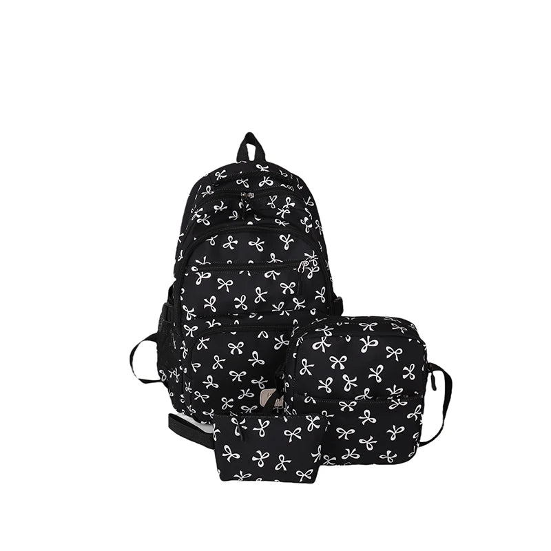 3-Piece Bow Print Backpack Set – Backpack, Crossbody Bag & Small Purse for Kids - silverfoxgoods